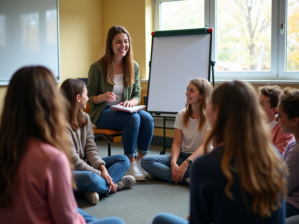 Students discussing volunteer work in class