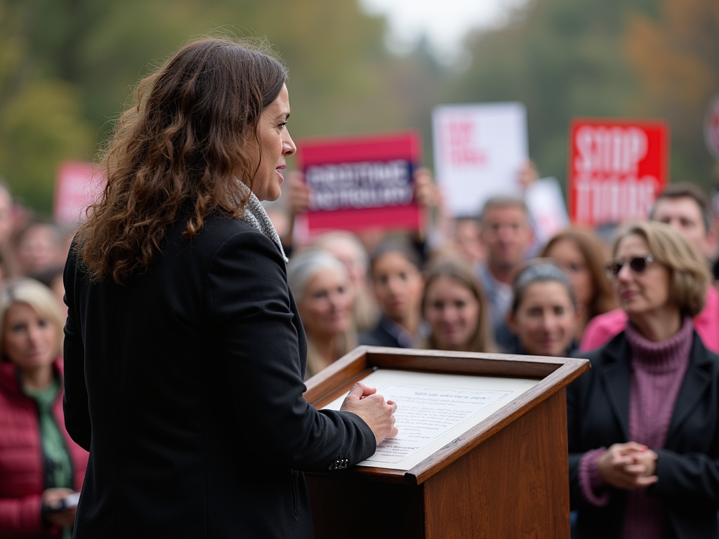 Advocate delivering a speech at a public event