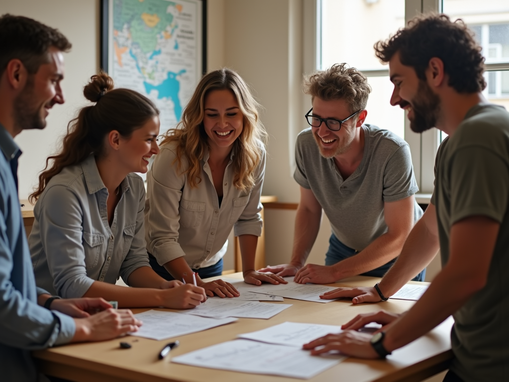 International volunteers collaborating on a project