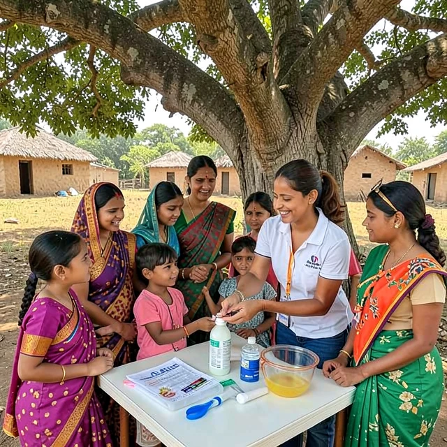 International volunteer leading health education in India