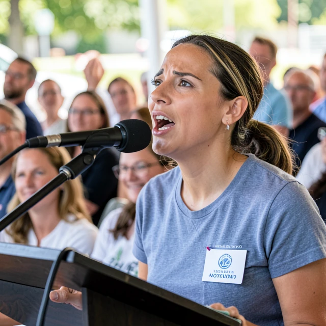Volunteer advocate speaking at a community event
