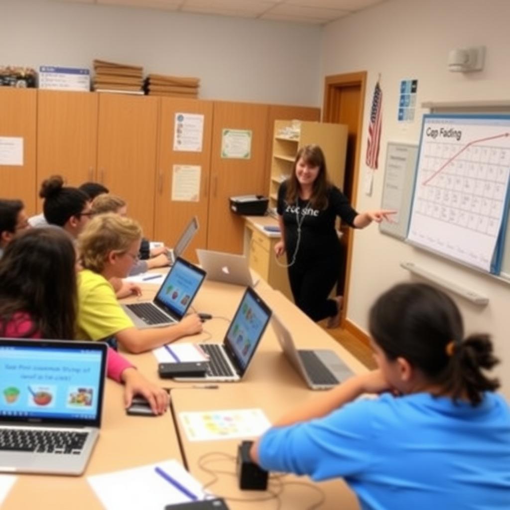 Students designing food drive posters in class.
