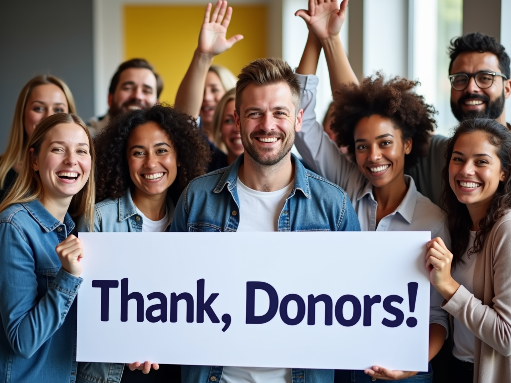 Volunteers celebrating fundraising success