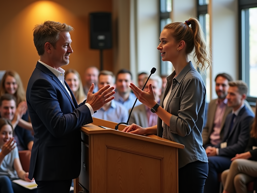 Volunteer speaking at an event