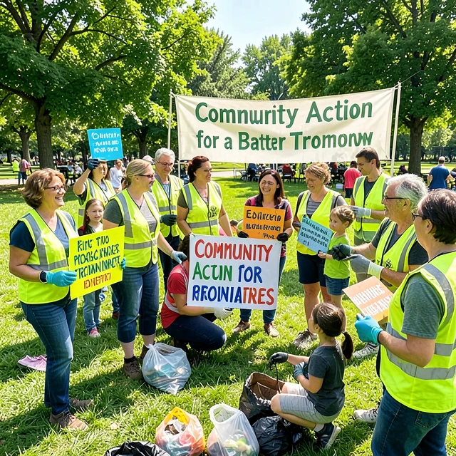 Volunteers actively working together at a successful outdoor advocacy and cleanup event