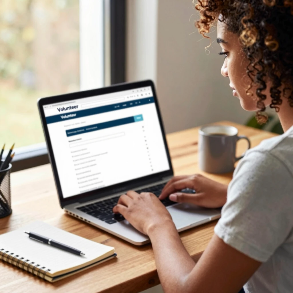 Woman searching for volunteer opportunities on her laptop