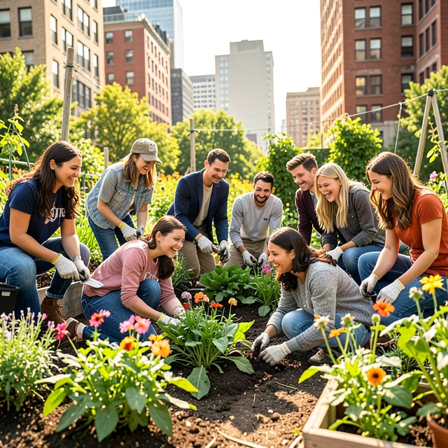 Students volunteering in a community garden project