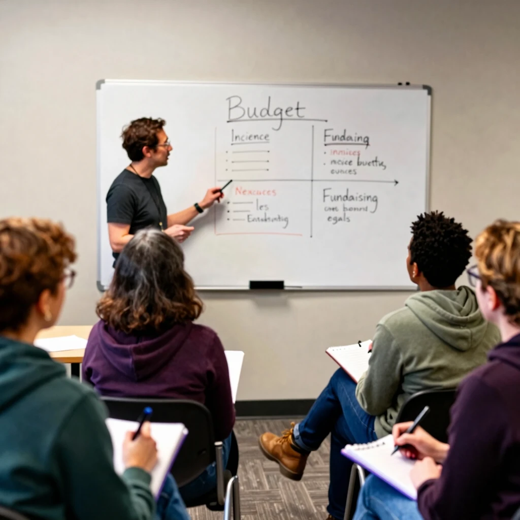 Workshop facilitator teaching nonprofit budgeting and financial planning to volunteers