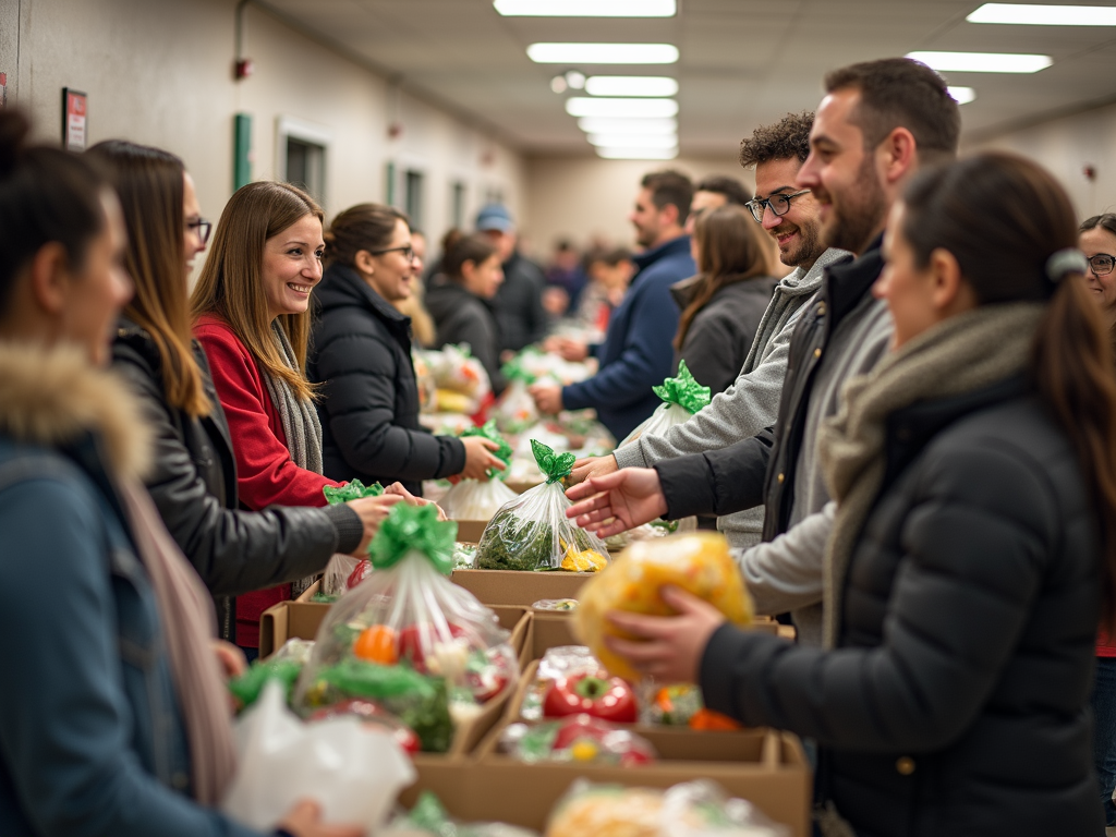 Volunteers distributing food at a food bank