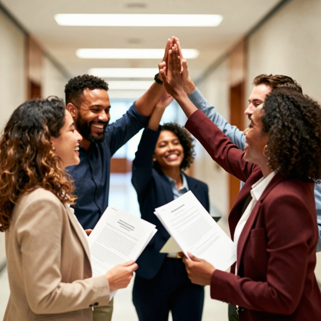 Group of advocates celebrating a major policy victory in advocacy