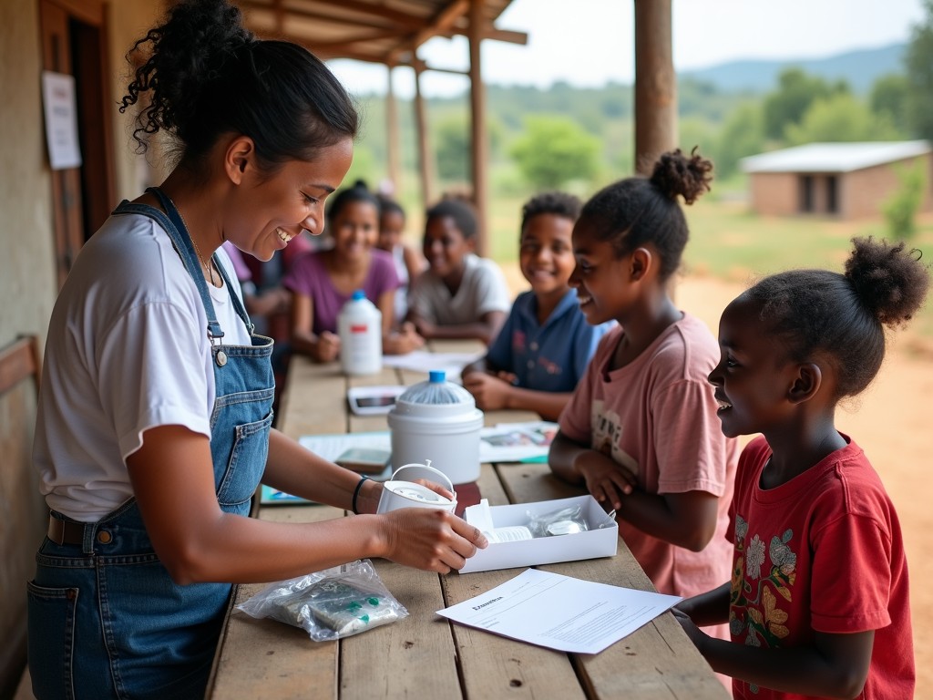 Volunteer helping in a rural healthcare setting.