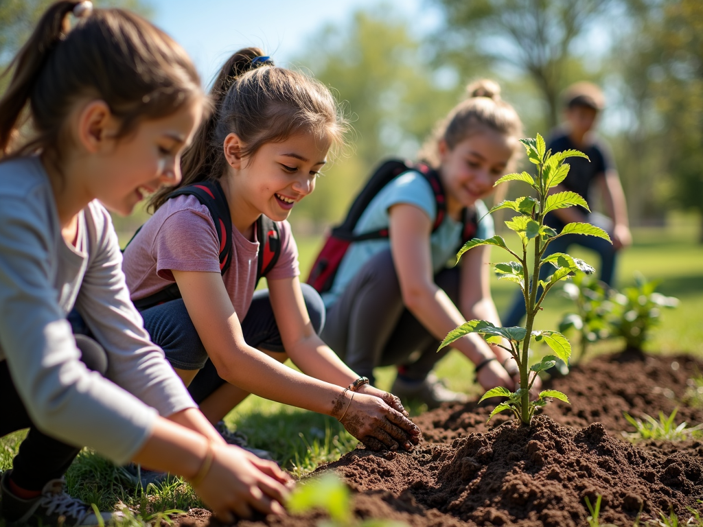 Volunteers planting trees together