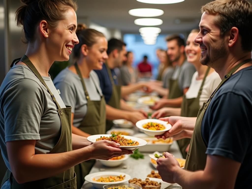 Volunteer serving food while thinking about bigger change