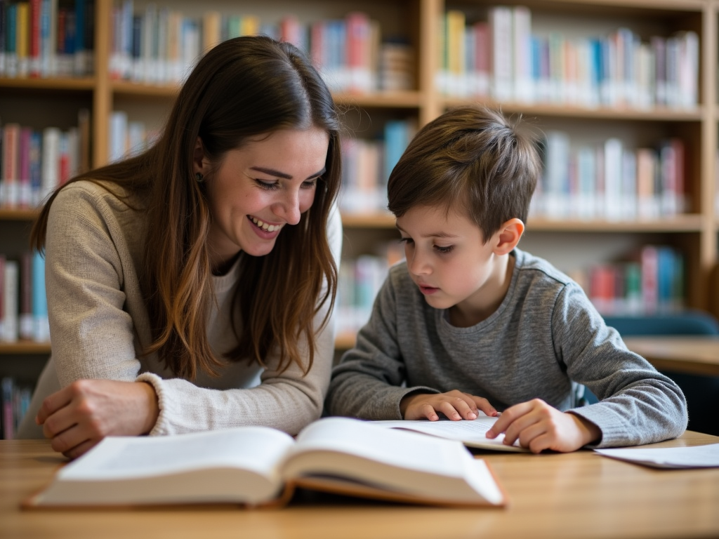 College student tutoring a young child