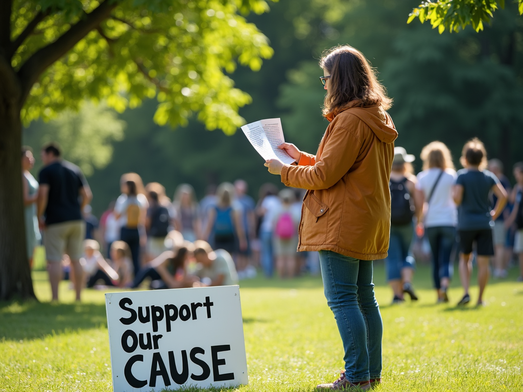 Volunteer sharing advocacy flyers