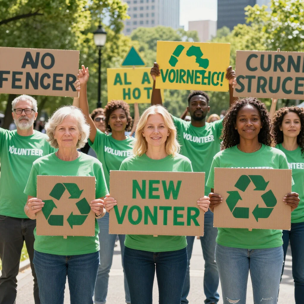 Diverse group of advocacy volunteers at a rally