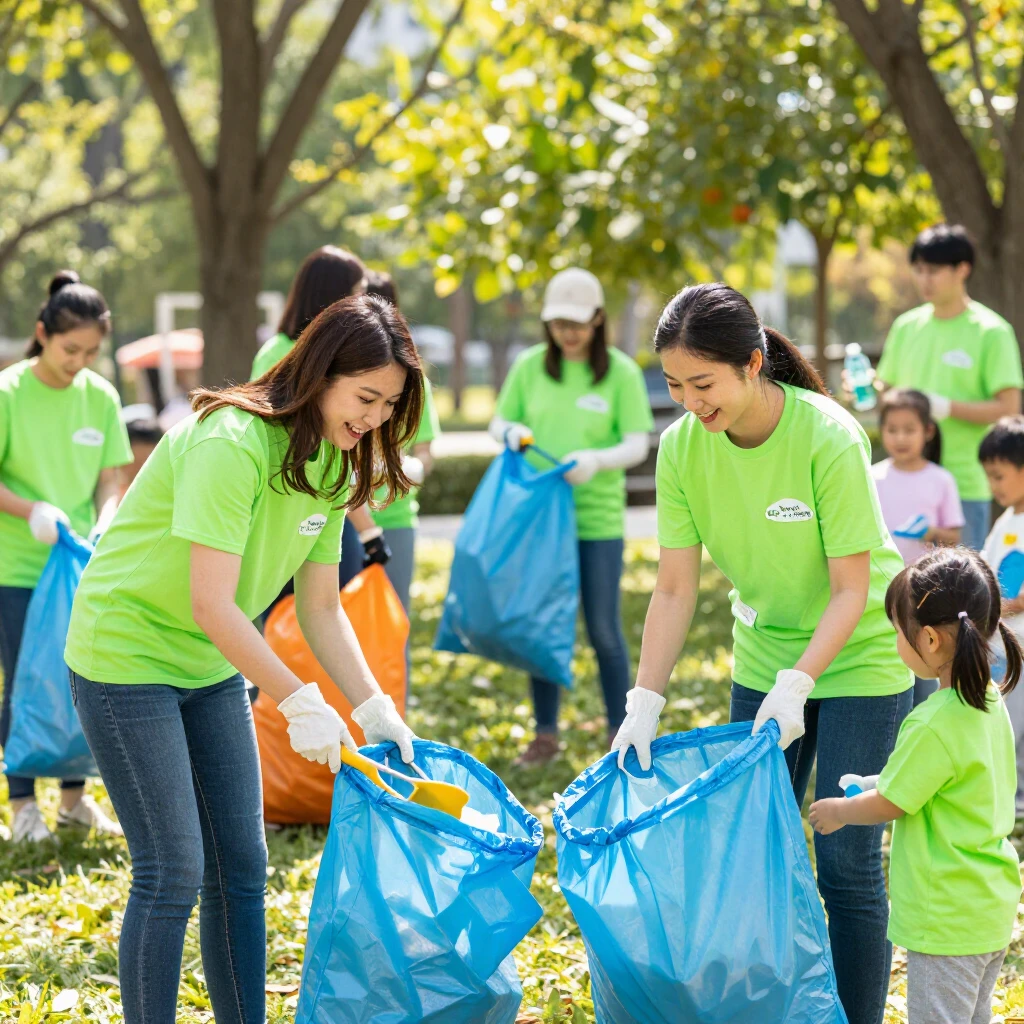 Volunteers actively participating in a park cleanup event