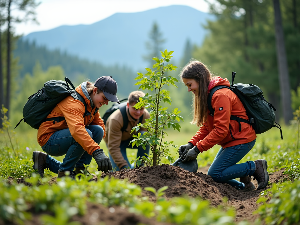 Students planting trees for conservation