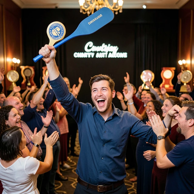 Celebrating a winning bid at a charity auction