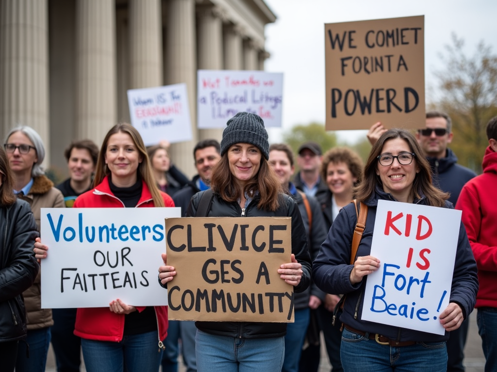 Volunteers advocating for community issues, demonstrating the power of collective action.