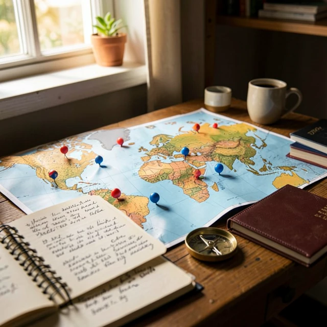 Planning volunteer destinations on a detailed world map
