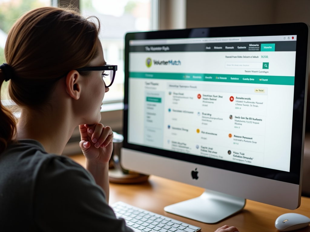 Individual exploring volunteer opportunities online, taking the first step towards building connections through service.