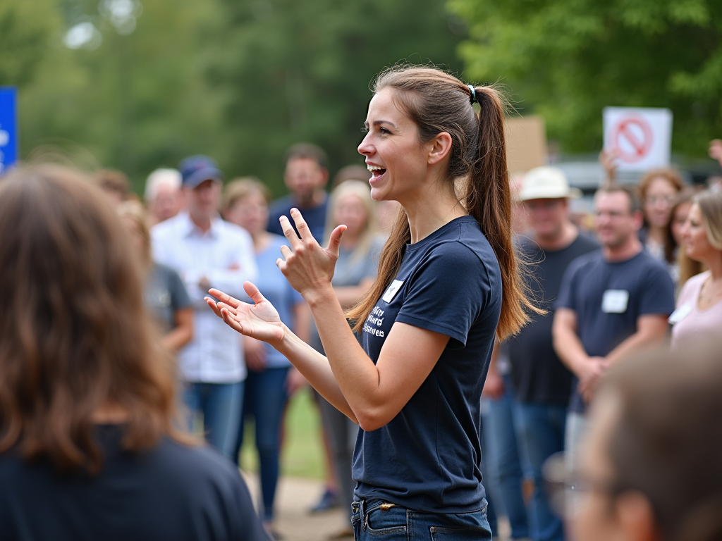 A volunteer advocating for the cause at a community event