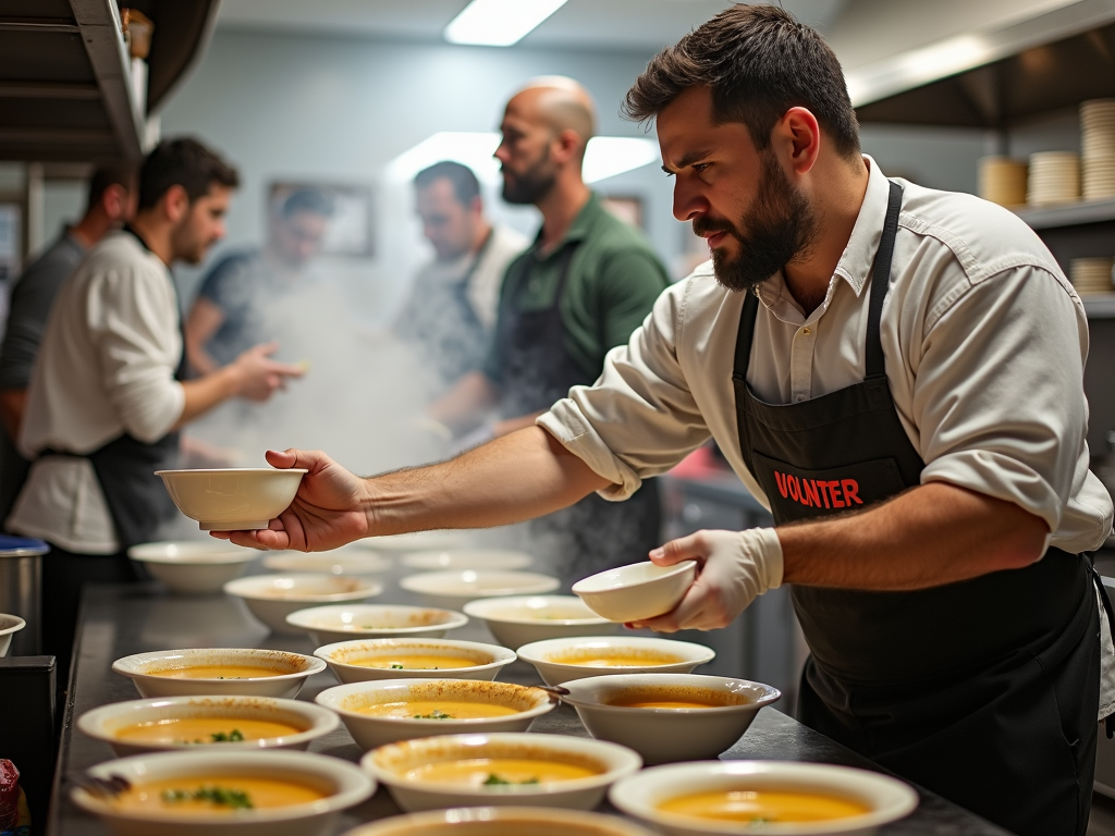 Volunteer serving food at a soup kitchen