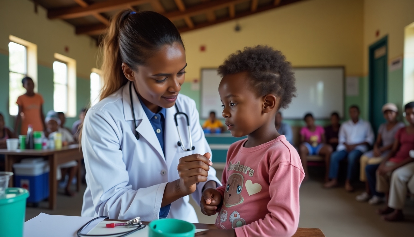 Volunteer doctor in a rural clinic