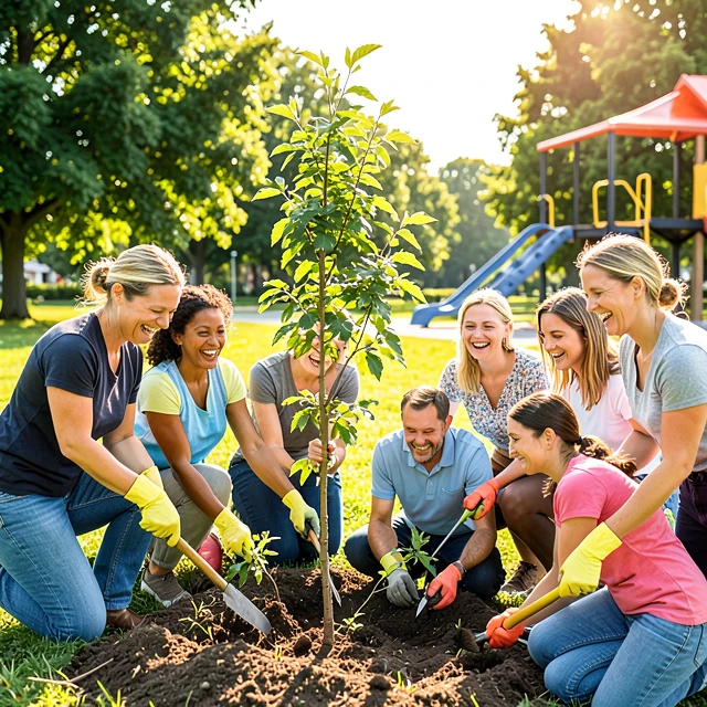 Diverse volunteers working together on a community improvement project