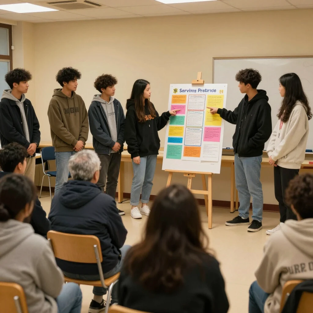 Students presenting their community service project results