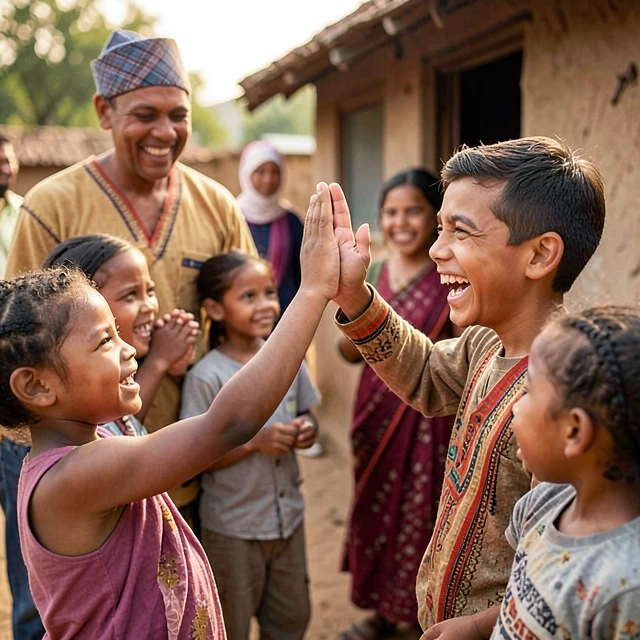 Volunteer building meaningful connection with local children during service abroad