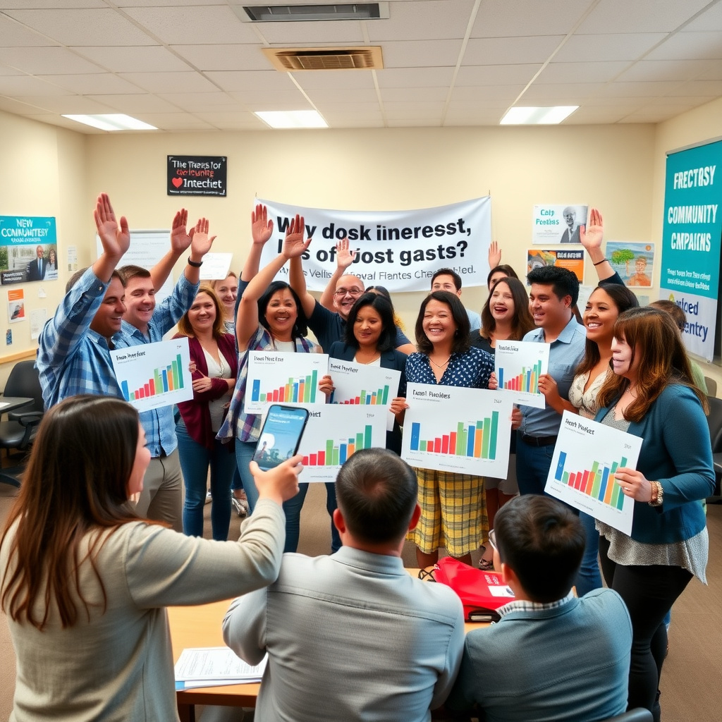 Nonprofit team celebrating advocacy success