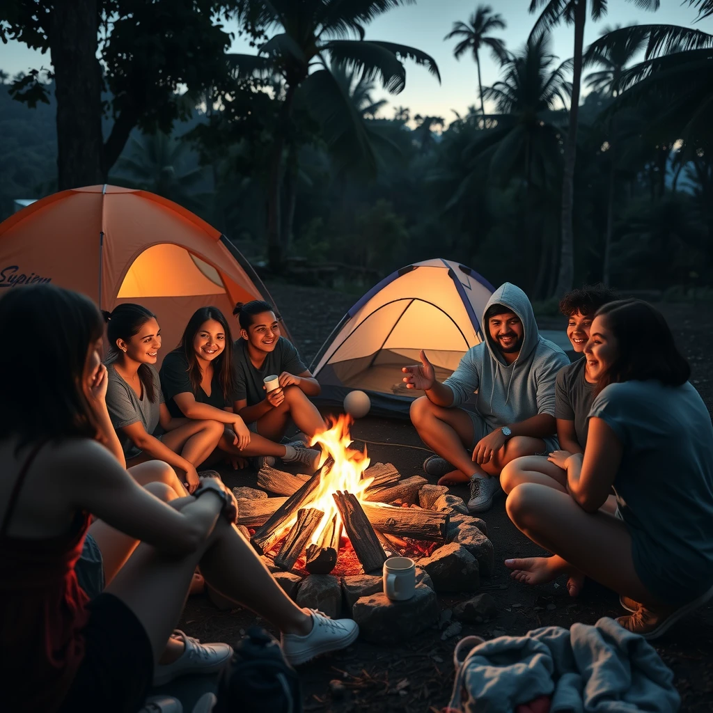 Students bonding around campfire after volunteering in Costa Rica