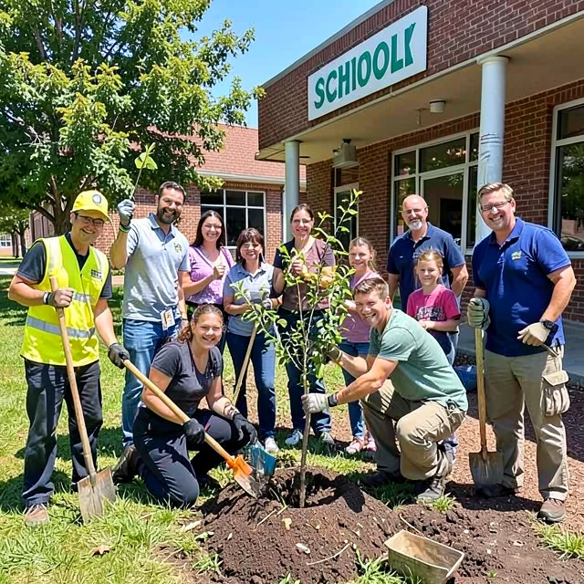 Community volunteers improving school grounds