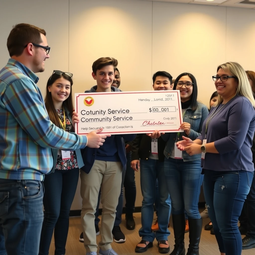Students receiving a grant award for their community service project