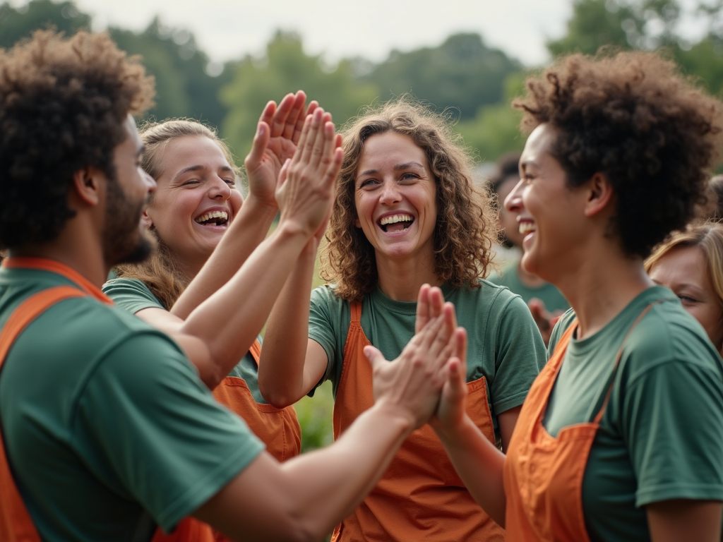 Volunteers celebrating