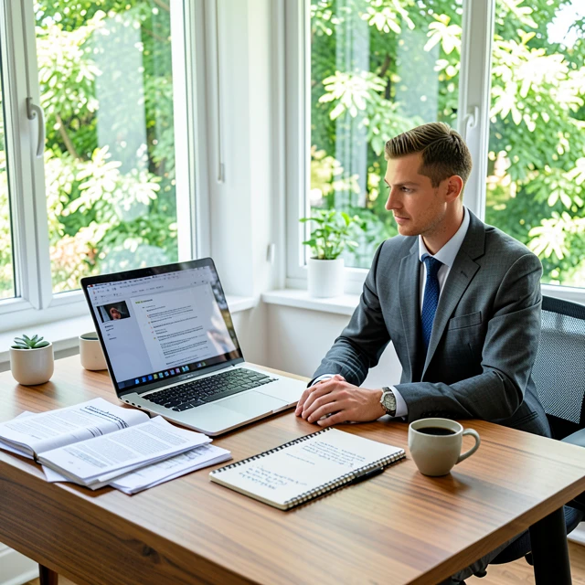 Writer preparing a grant proposal at a well-organized desk