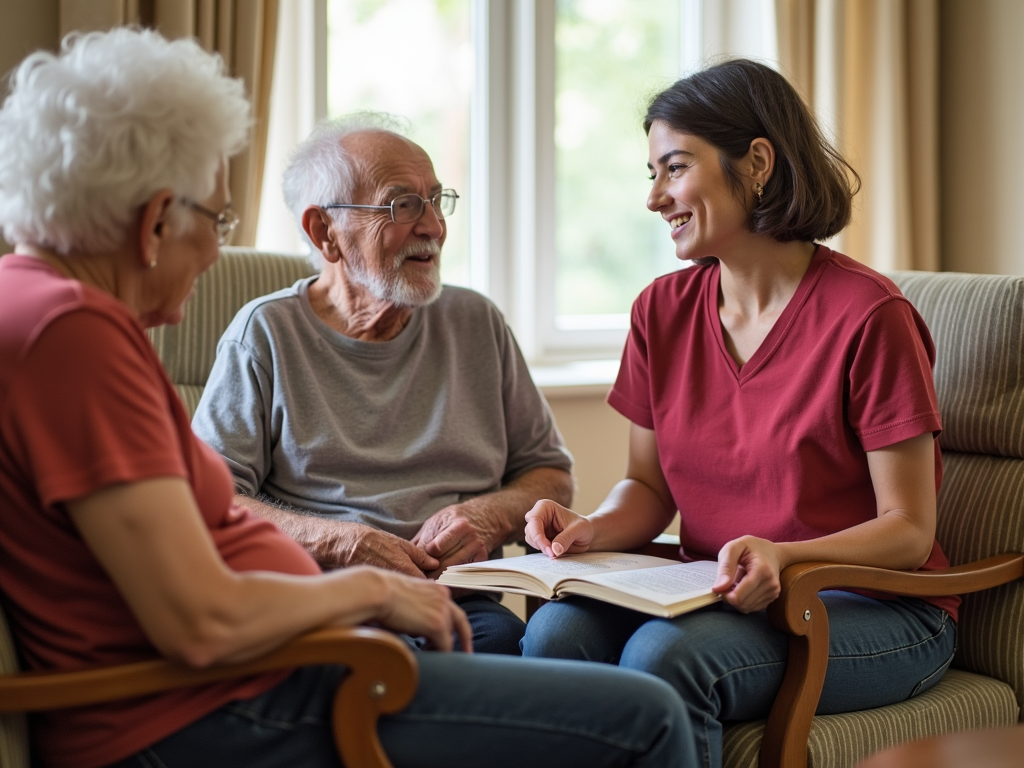 Volunteer connecting with elderly residents in a nursing home