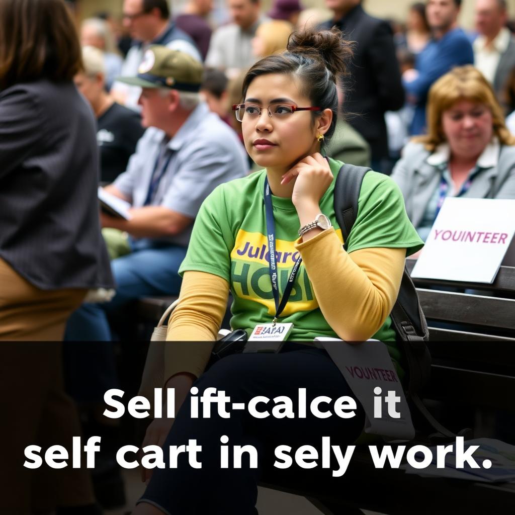 Volunteer practicing self-care during advocacy work.