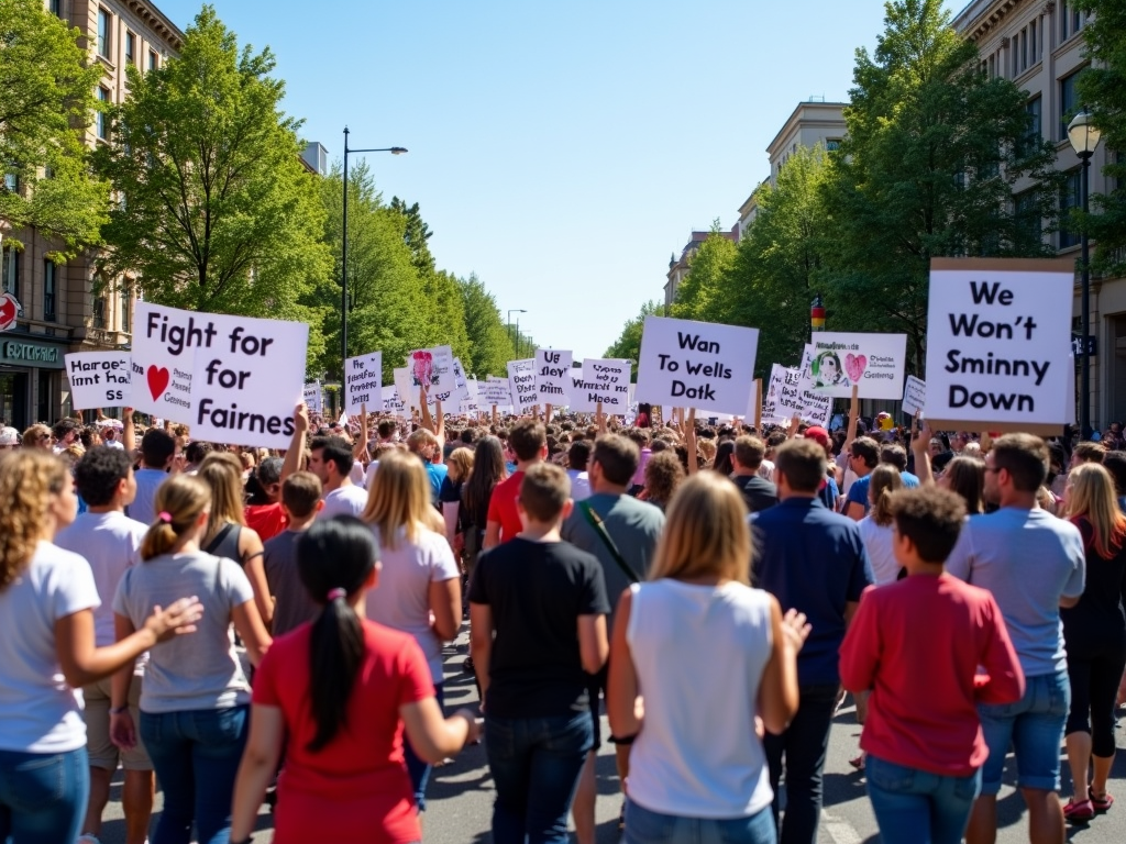 A grassroot advocacy march filled with passionate participants demanding change.