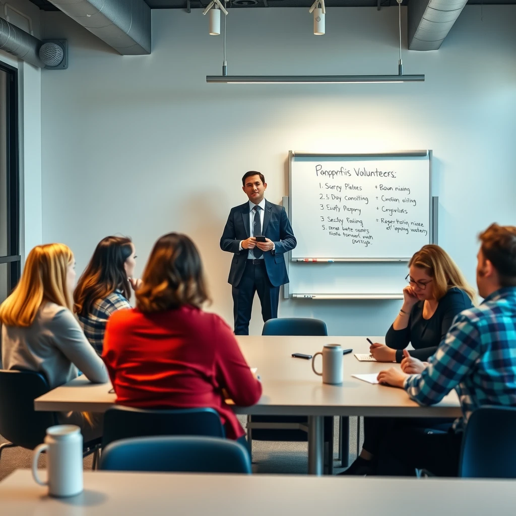 Nonprofit manager leading a volunteer training session
