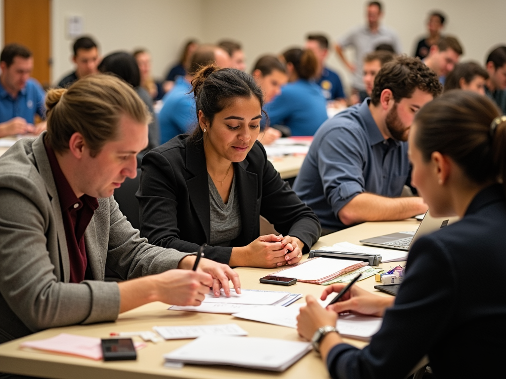 Volunteers collaborating on a political campaign.