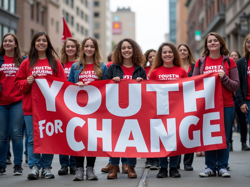 Young volunteers advocating for affordable housing.