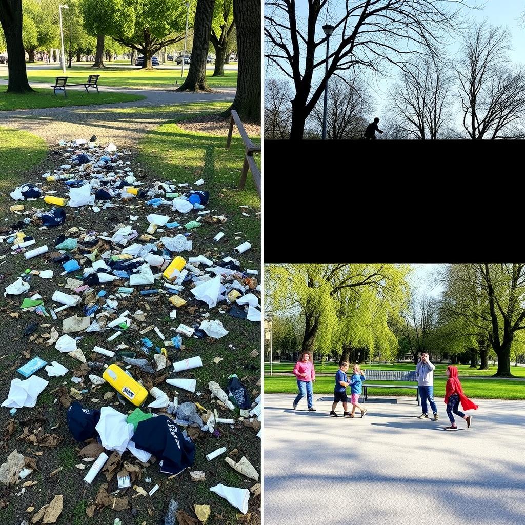 Before and after of a park clean-up