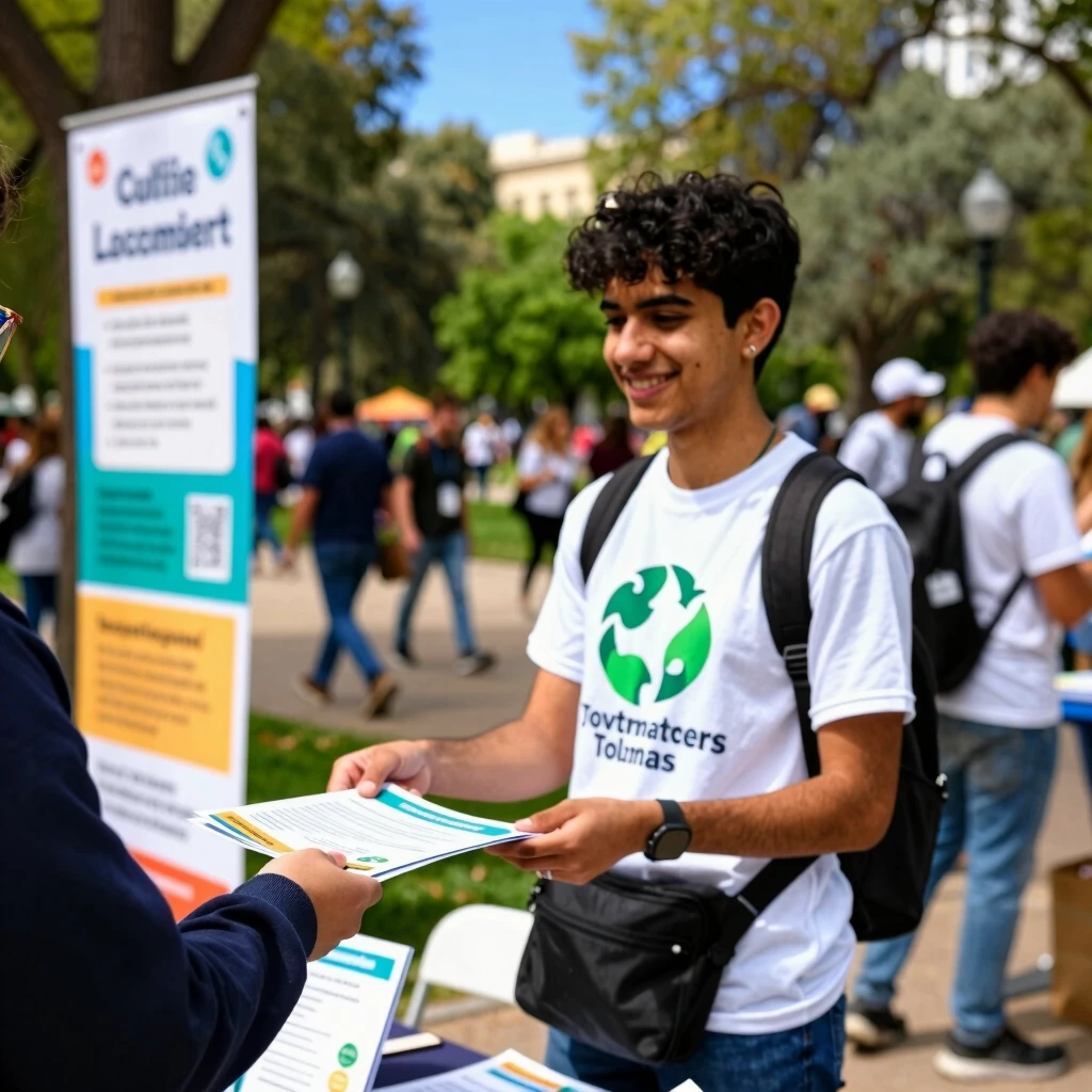 Volunteer engaging the public at an advocacy booth