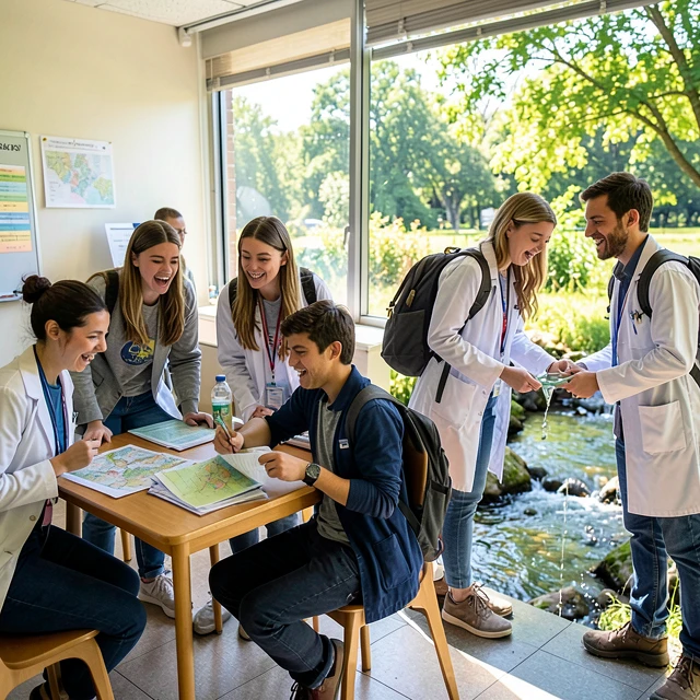 Students engaged in service learning connecting classroom discussion to hands-on community fieldwork