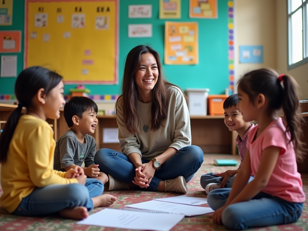 Volunteer engaging with students in a rural school.