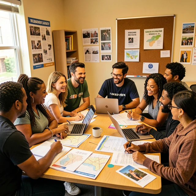 Advocacy volunteers collaborating on a social movement campaign