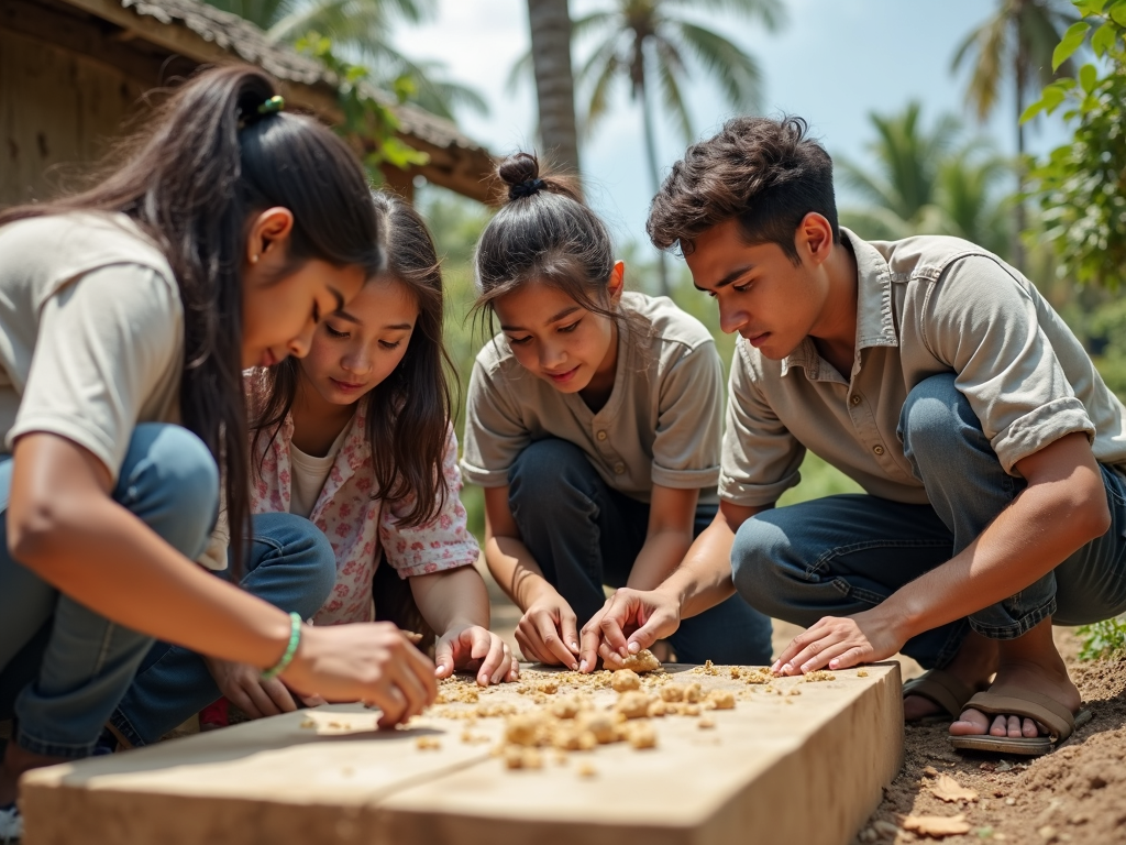 College students volunteering in a rural community development project.